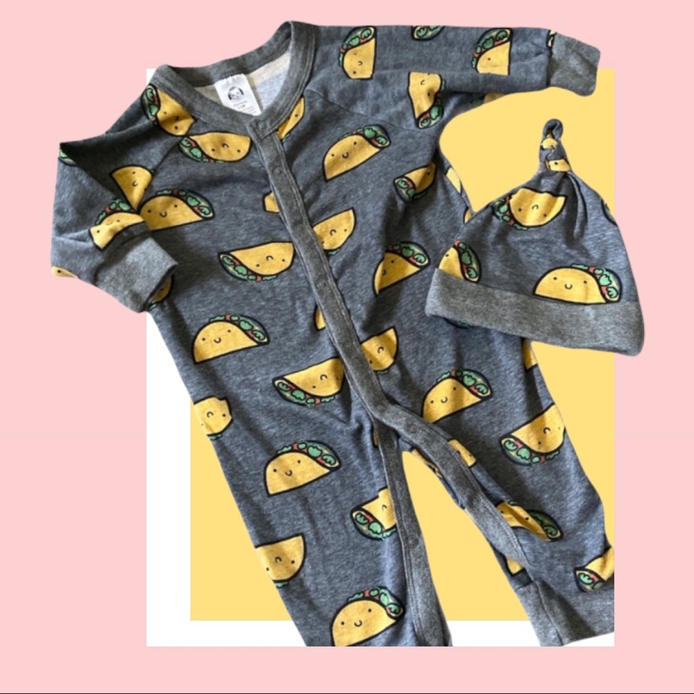 Gerber TACOS PJ & Hat set 3-6m w/ Snaps